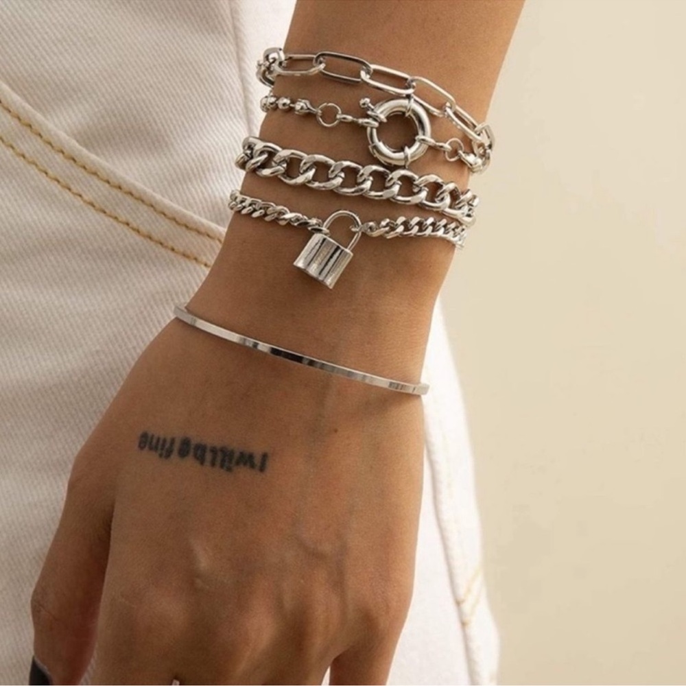 New Silver Layered Charm Bracelets Set New
